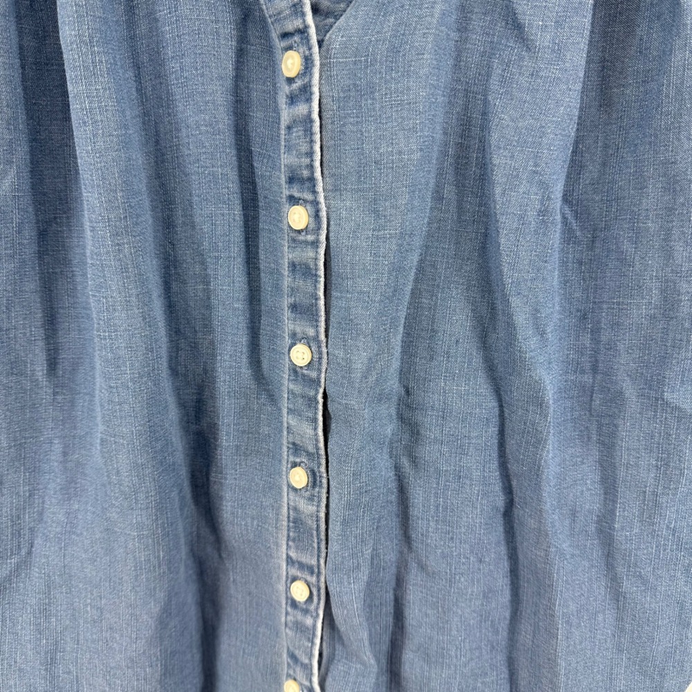 LOFT Blue Denim Button-Front Short Sleeve Blouse - Picture 3 of 7